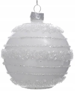 Bombka Choinkowa Szklana Dekorowana Biała 8 cm