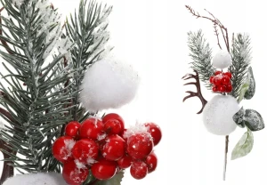 Gałązka Świąteczna Ośnieżona z Rogiem Kulkami 28cm